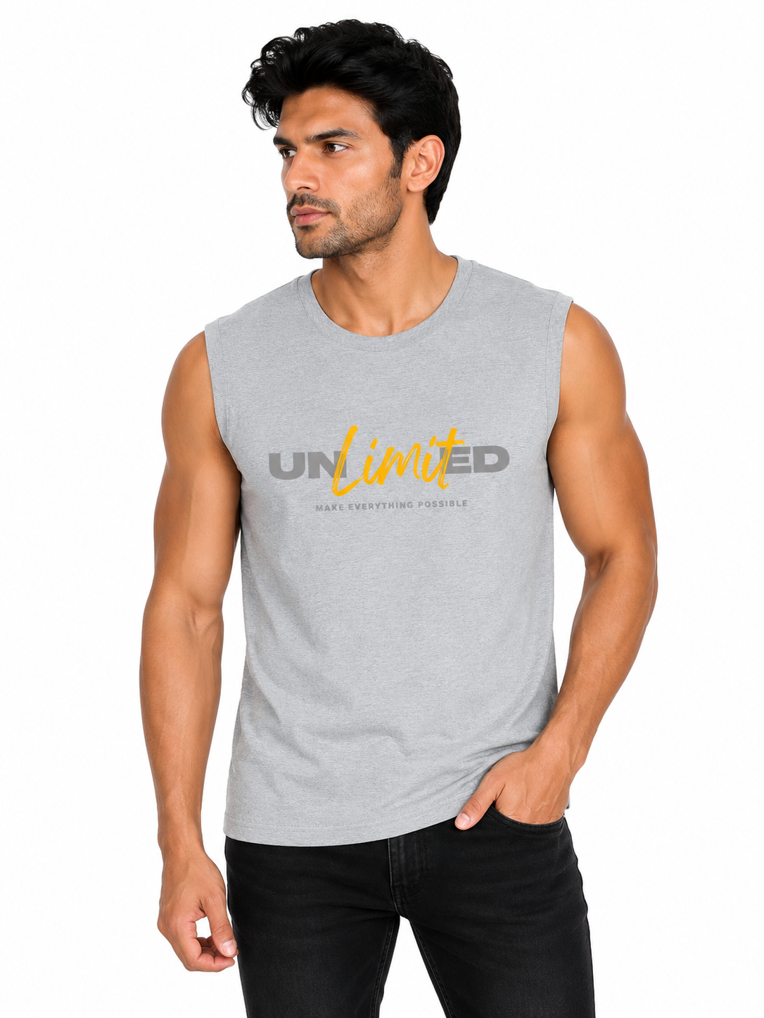 Unlimited Men's Sleeveless T-Shirt | Motivational Cotton Gym Tee