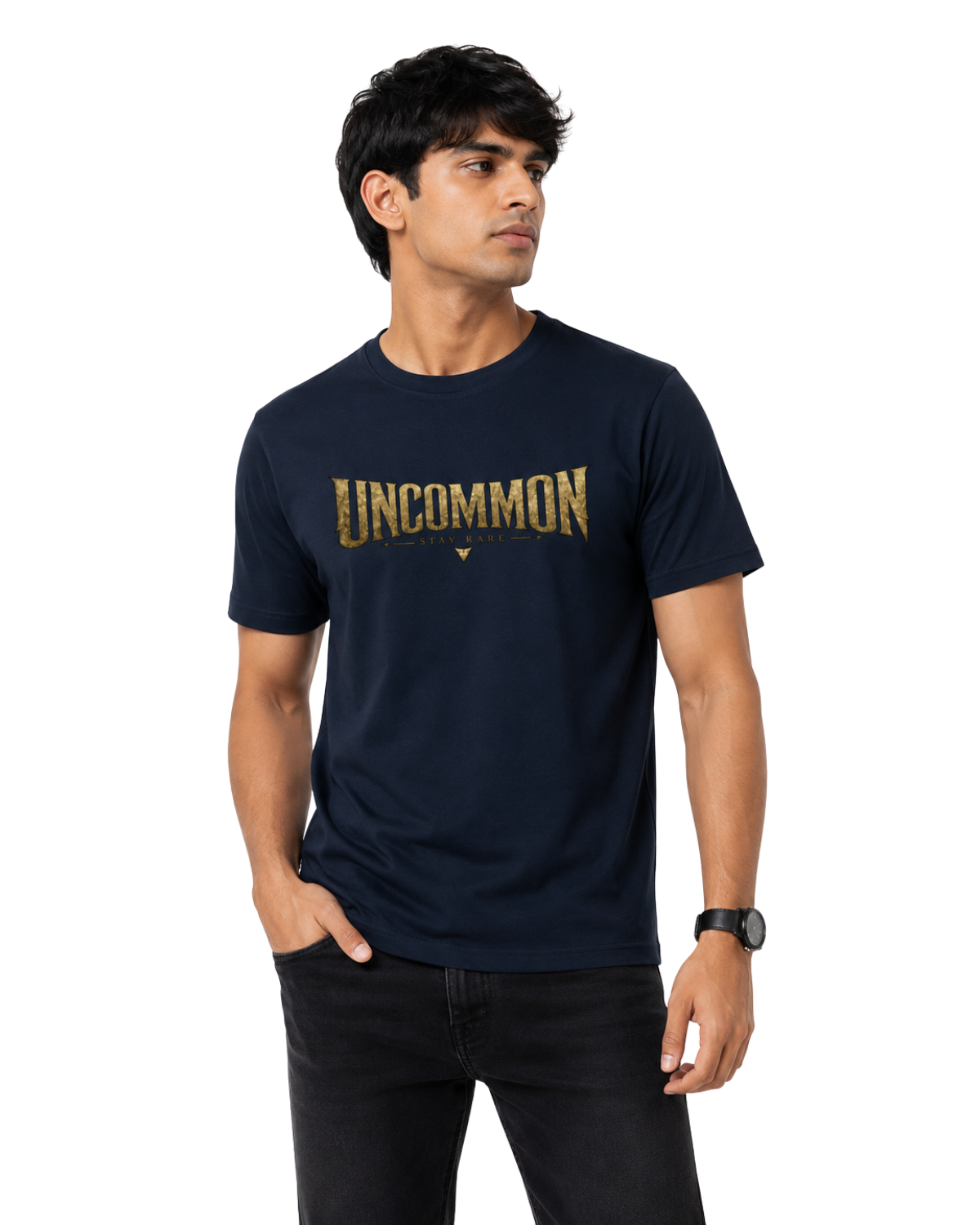 Premium Cotton Blend Casual Round Neck Navy Blue Tee
