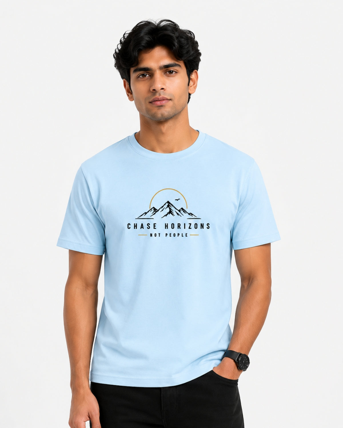 Chase Horizons Round Neck T-Shirt for Men & Women | Premium Unisex Stretch Cotton Tee