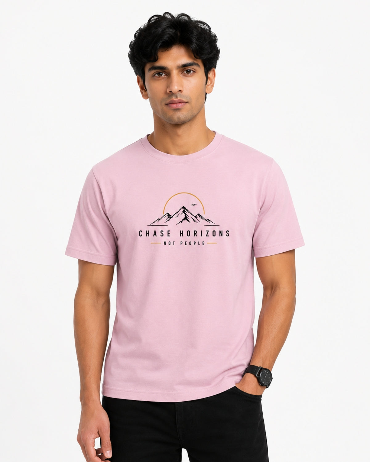 Chase Horizons Round Neck T-Shirt for Men & Women | Premium Unisex Stretch Cotton Tee
