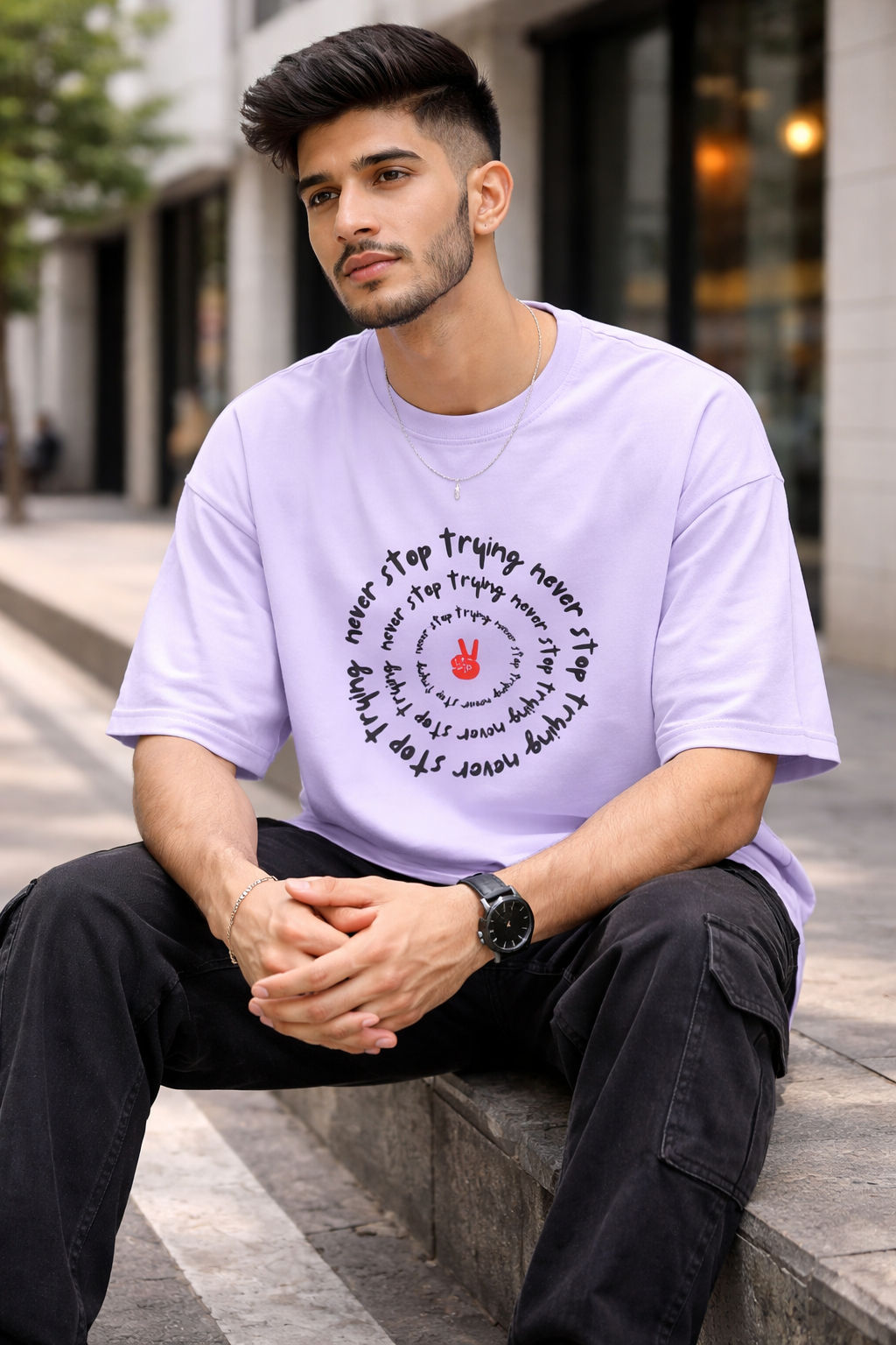 Never Stop Trying Oversized T-Shirt for Men & Women | 100% Cotton Drop Shoulder Tee