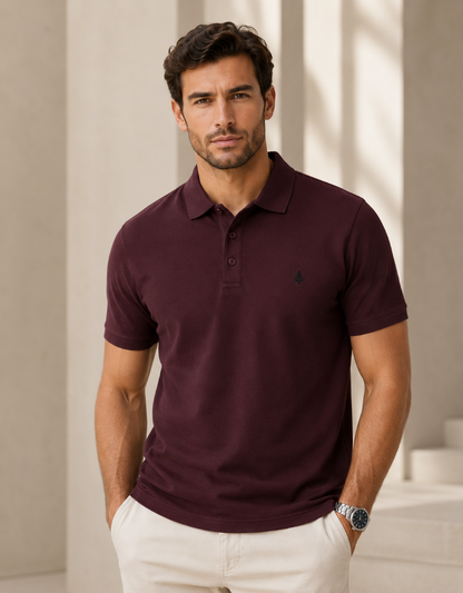 Marron Premium 220 GSM Polo Collar T-Shirt Structured Fit - Pinecraze