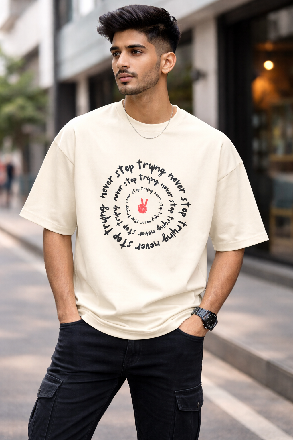 Never Stop Trying Oversized T-Shirt for Men & Women | 100% Cotton Drop Shoulder Tee