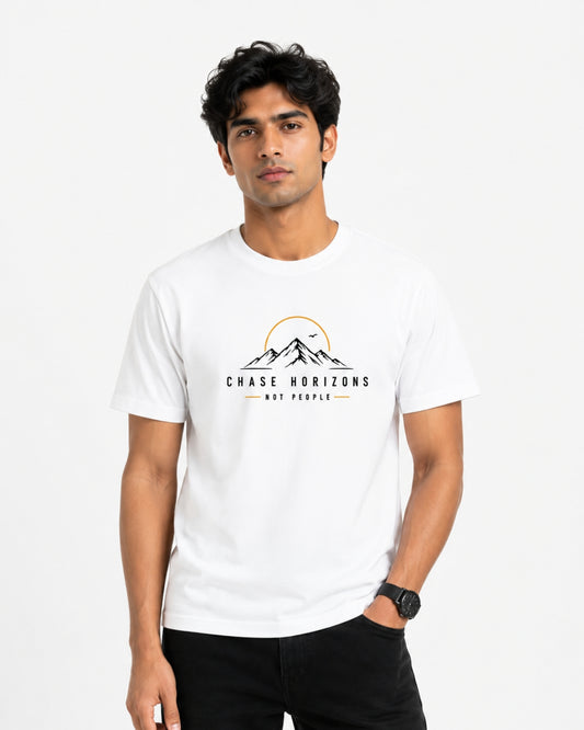 Chase Horizons Round Neck T-Shirt for Men & Women | Premium Unisex Stretch Cotton Tee