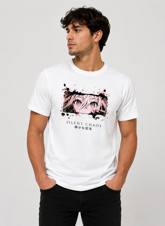 White Unisex Silent Chaos Cotton T-Shirt - Pinecraze India