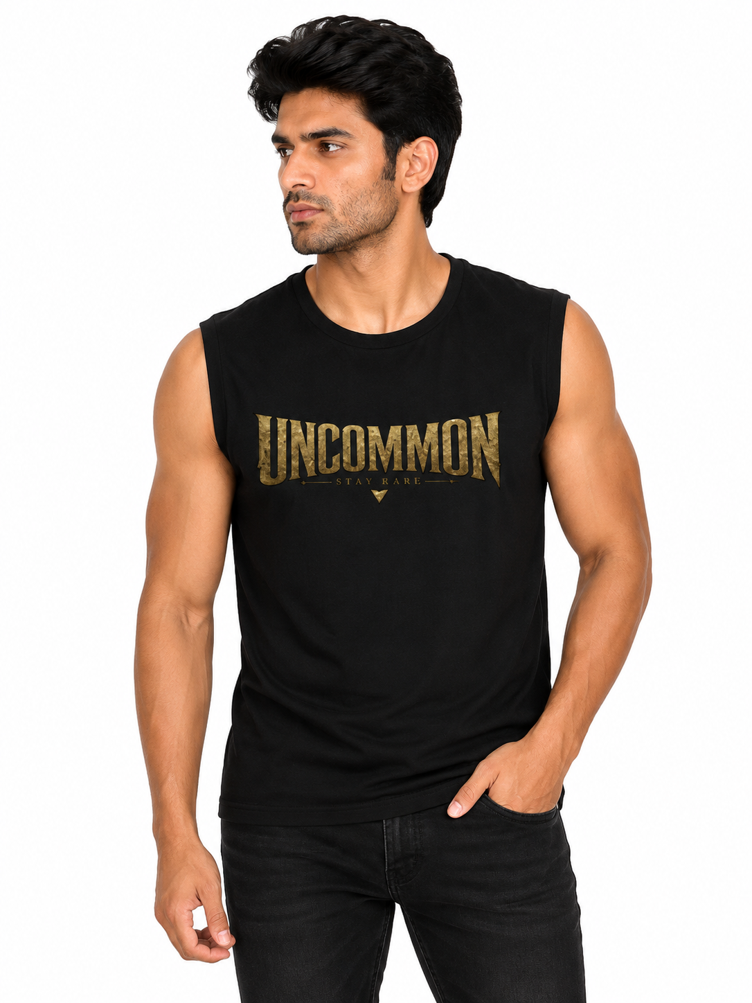 Uncommon Stay Rare Men's Sleeveless T-Shirt | Cotton Gym Tee