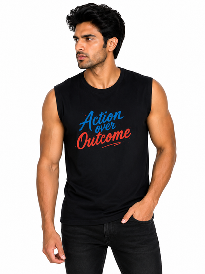 Action Over Outcome Men's Sleeveless T-Shirt | Motivational Cotton Gym Tee