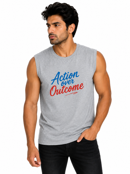 Action Over Outcome Men's Sleeveless T-Shirt | Motivational Cotton Gym Tee