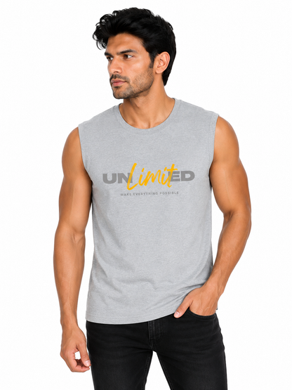 Unlimited Men's Sleeveless T-Shirt | Motivational Cotton Gym Tee