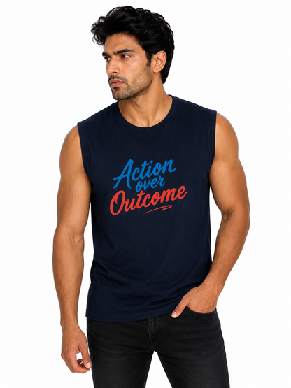 Action Over Outcome Men's Sleeveless T-Shirt | Motivational Cotton Gym Tee