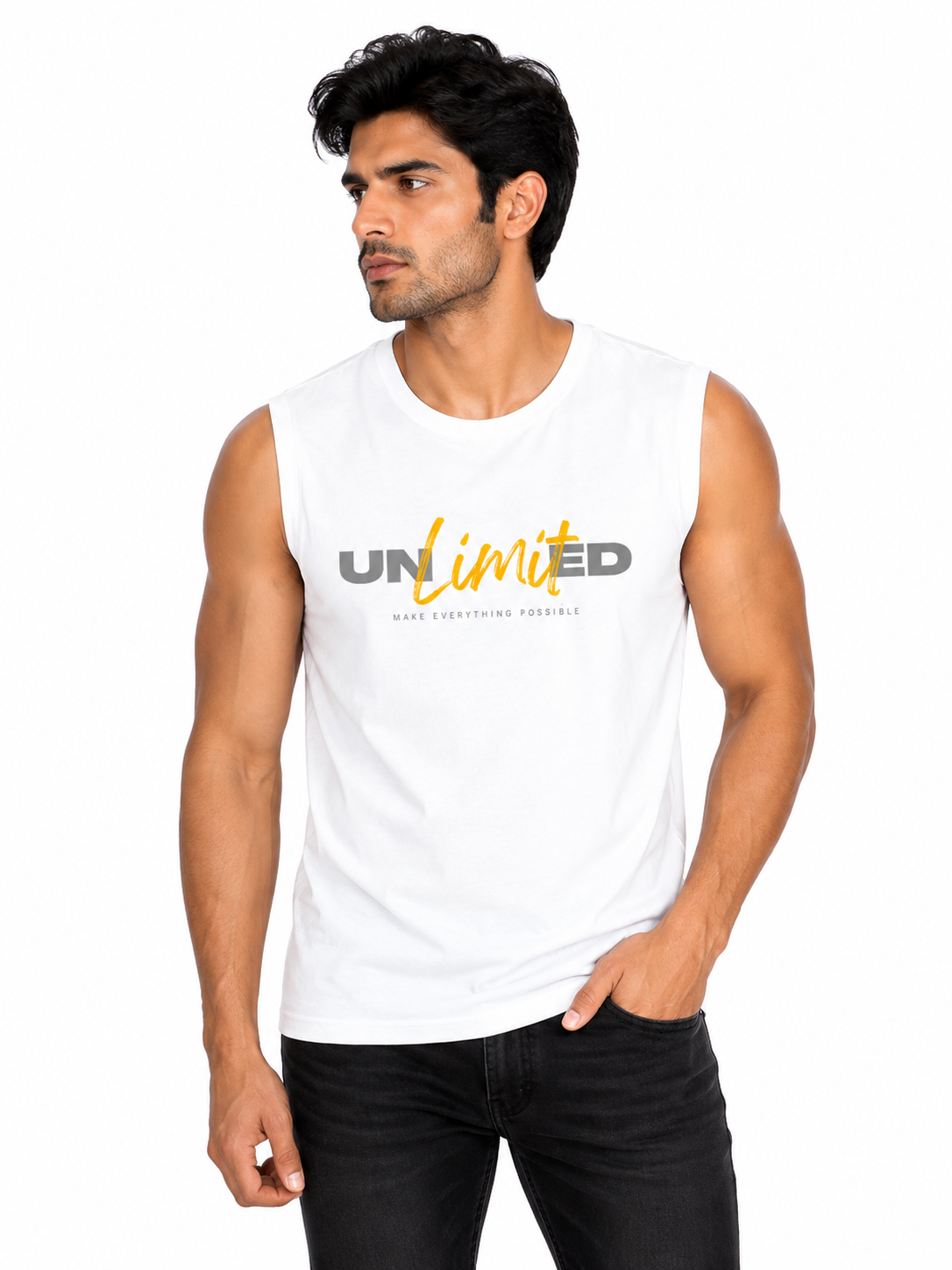 Unlimited Men's Sleeveless T-Shirt | Motivational Cotton Gym Tee