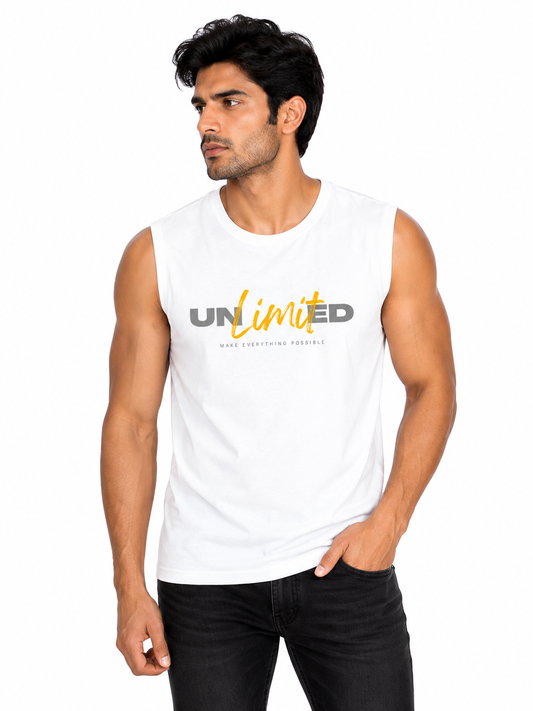 Unlimited Men's Sleeveless T-Shirt | Motivational Cotton Gym Tee
