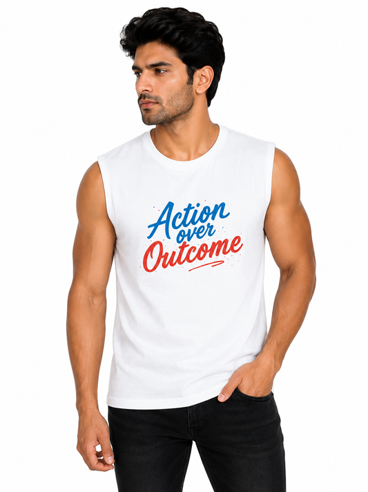 Action Over Outcome Men's Sleeveless T-Shirt | Motivational Cotton Gym Tee